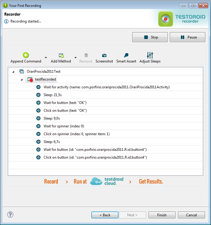 TestDroid Recorder - Approfondimenti I test generati da TestDroid Recorder possono essere eseguiti automaticamente come qualsiasi altro test, senza ulteriore supporto di TestDroid Sessioni di