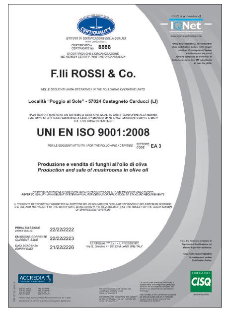 XI. L UTILIZZO DEL CERTIFICATO Il Certificato Certiquality può essere riprodotto su: Siti internet, pubblicità, brochure informative od altro, ma solo