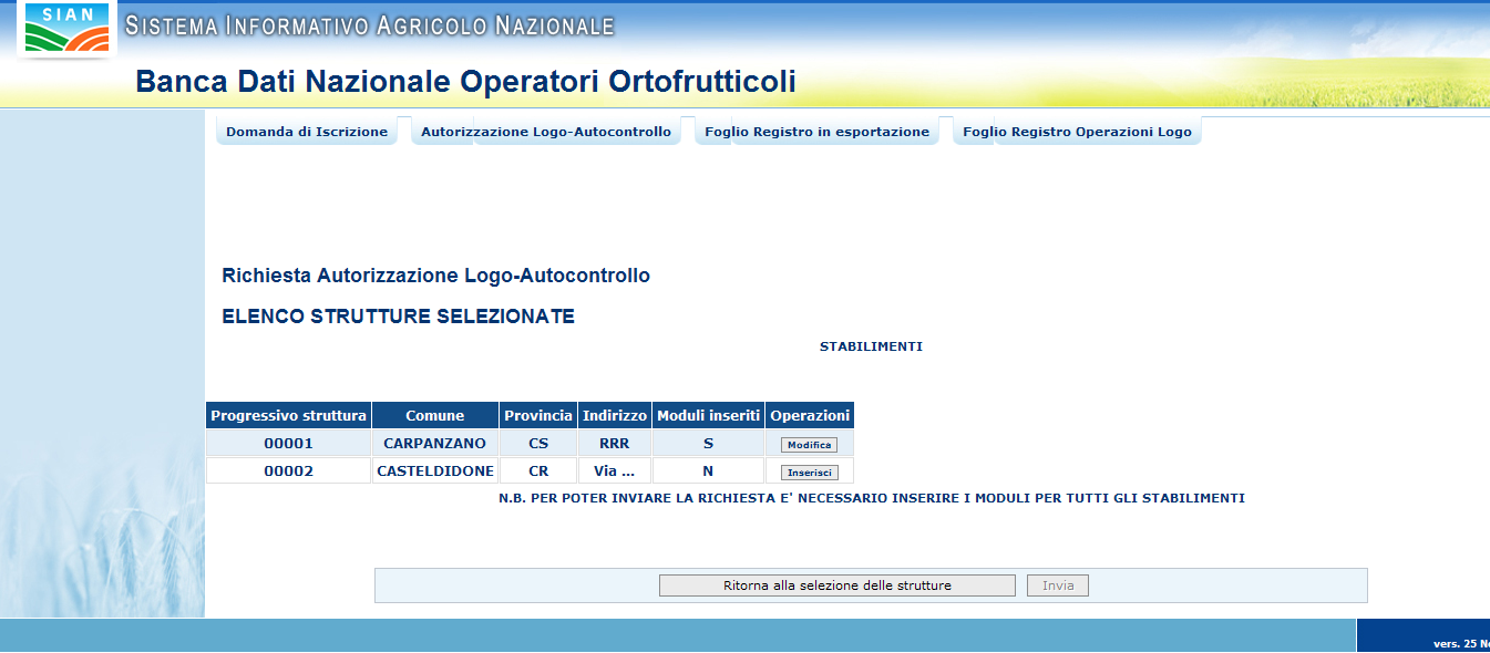 Figura 51: Inserimento Autorizzazione Logo Inserimento scheda tecnica struttura.