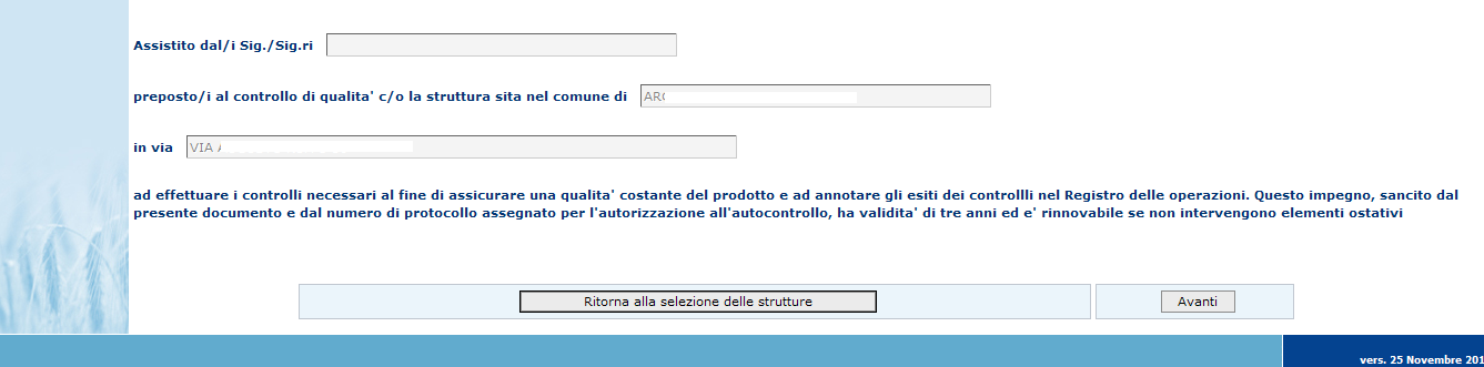 Figura 54: Consultazione Autorizzazione Logo Dati azienda e addetto al controllo Figura 55: Consultazione Autorizzazione Logo Elenco strutture selezionate Selezionando il numero progressivo della