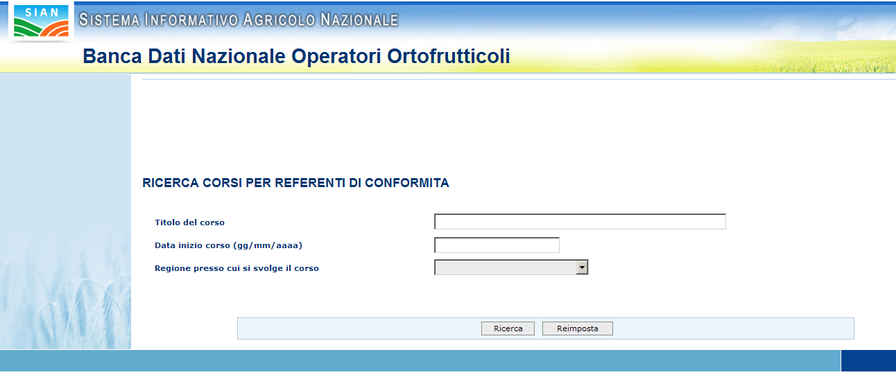 sian, sito www.sian.it, selezionando il servizio desiderato fra quelli disponibili nell area Servizi, sezione Gestione, voce BDNOO Banca Dati Nazionale Operatori Ortofrutticoli Figura 103: Link di