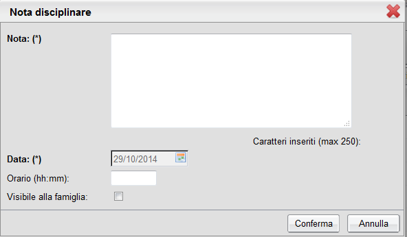 NOTE DISCIPLINARI Solo dopo aver inserito presenza e firma si può accedere all inserimento di una nota disciplinare individuale.