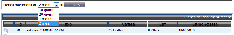 Per poter effettuare una selezione dei documenti aperti da 2 mesi ad oggi è sufficiente