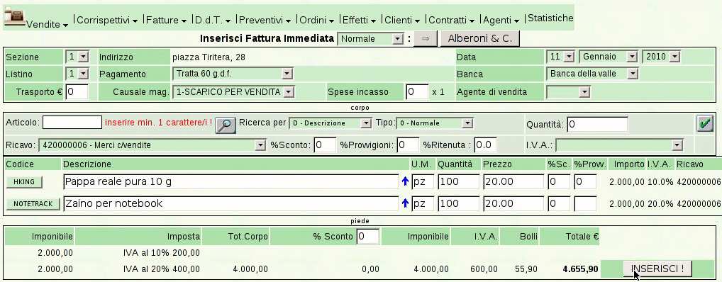 Esercitazioni con Gazie 673 il numero di emissione del documento e il numero del protocollo, anche per i documenti della