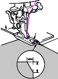 Piedino orlo rollato Programma da usare Il tessuto viene orlato mentre il rollino finisce sotto la cucitura. Viene impiegato per rifinire il fondo delle magliette blouses, bordi di fazzoletti.