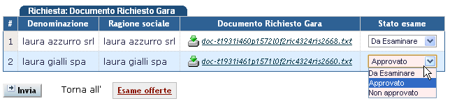 Al termine dell operazione di valutazione dei documenti, la schermata riepilogativa mostrerà, per ogni singolo documento, un icona verde in caso di approvazione, mentre in caso contrario un icona