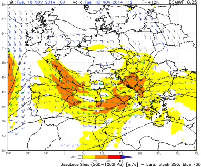 Inquadramento sinottico della situazione su vasta scala Analisi alle 00 del 24 Ottobre 2013 Temperatura e Geopotenzialea 850 hpa Temperatura e Geopotenziale a 500 hpa