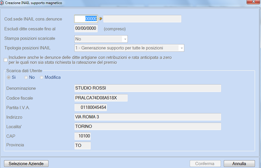 9. File Telematico 65. Adempimenti INAIL/INPS 02. Autoliquidazione INAIL 01. Gest. Autoliquidazione Tramite il bottone viene effettuata la generazione del File Telematico da inviare all INAIL.