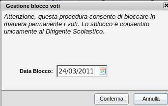 Strumenti presenti nella barra delle icone principale Chiudi: consente di uscire dal Registro; Gestione data blocco registro: consente di bloccare i voti immessi a partire dalla data impostata.