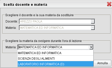 o Effettua una sostituzione: consente la sostituzione di un docente assente.