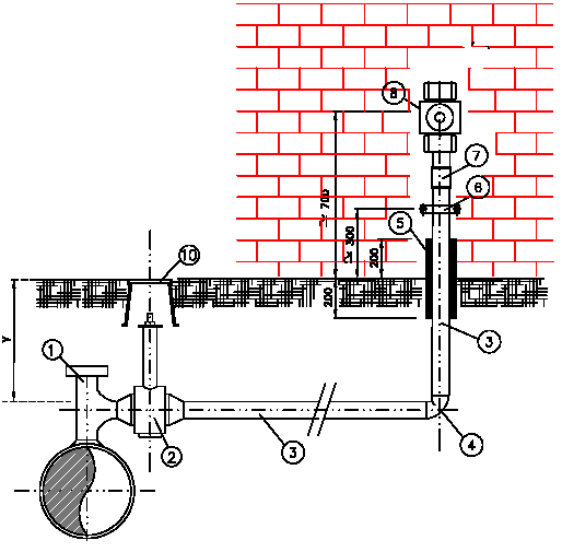 Figura 6 Derivazione in acciaio su rete in acciaio in MP (DN> 50) Rif.