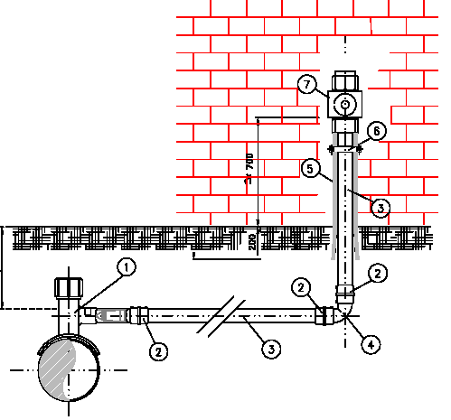 Per diametro 32<De<63 della tubazione interrata dell impianto medio di derivazione di utenza rimane valido lo schema di Figura 9, ma con dispositivo di presa che combina la valvola di intercettazione