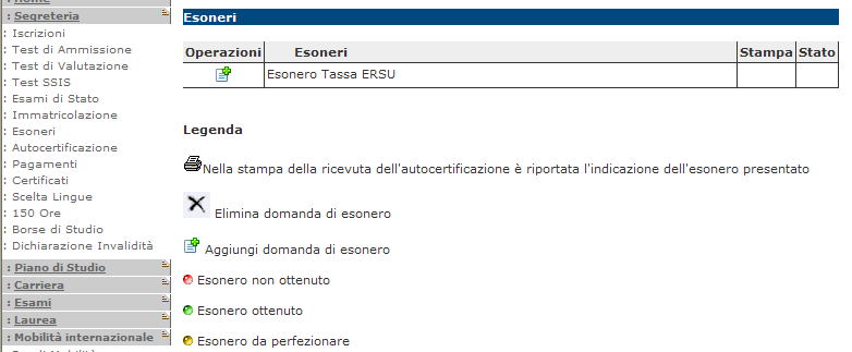 Se l esonero è richiesto prima dell inserimento dei dati nella procedura dell autocertificazione oppure se le informazioni inserite sono successivamente modificate il sistema, nel caso in cui lo