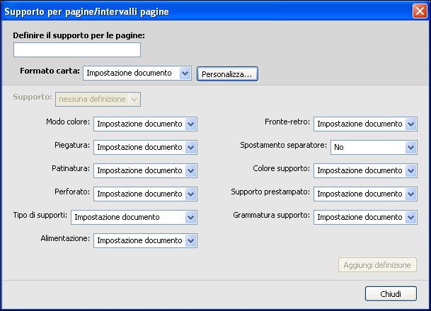 COMMAND WORKSTATION 23 PER DEFINIRE I SUPPORTI PER PAGINE SPECIFICHE 1 Nella finestra di dialogo Supporti misti, fare clic su Nuovo intervallo pagine.