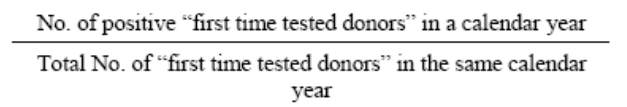 Normativa Europea Guideline on epidemiological data on blood transmissible infections EMA/CHMP/BWP/548524/2008 Definizioni first time tested donor person whose blood/plasma is tested for the first