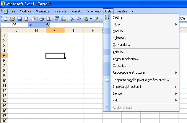 Menu: Dati Software di produttività