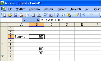 Formule Quando una cella del foglio di lavoro è stata selezionata si possono inserire numeri, testo o formule.