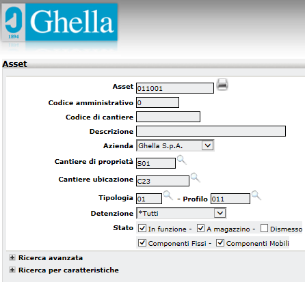 Ghella S.p.A. il funzionamento del software Una volta che l asset è stato correttamente caricato sul software, è possibile effettuare la ricerca di una particolare macchina/attrezzatura.