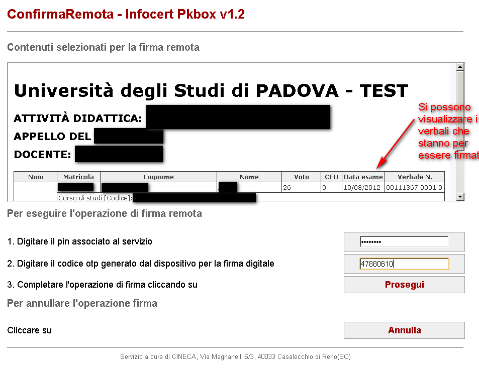 Cliccando sul pulsante interrompi si blocca la procedura di Firma Remota.