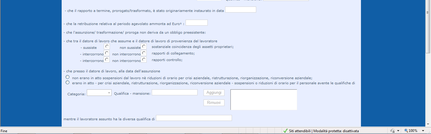 la richiesta di accesso all incentivo 191-50. La prima informazione richiesta è la data di assunzione. Importante! Tutte le informazioni contenute in questa seconda parte sono campi obbligatori.