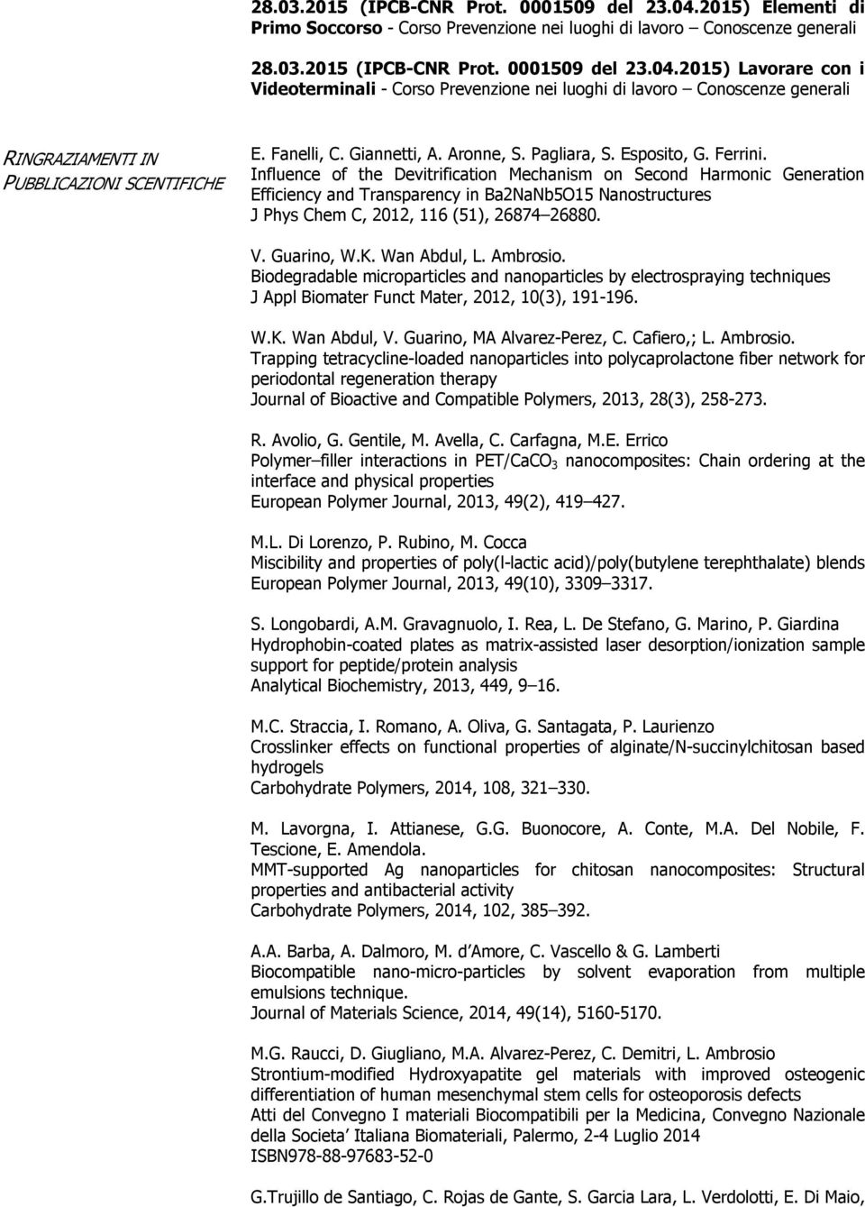 Influence of the Devitrification Mechanism on Second Harmonic Generation Efficiency and Transparency in Ba2NaNb5O15 Nanostructures J Phys Chem C, 2012, 116 (51), 26874 26880. V. Guarino, W.K.