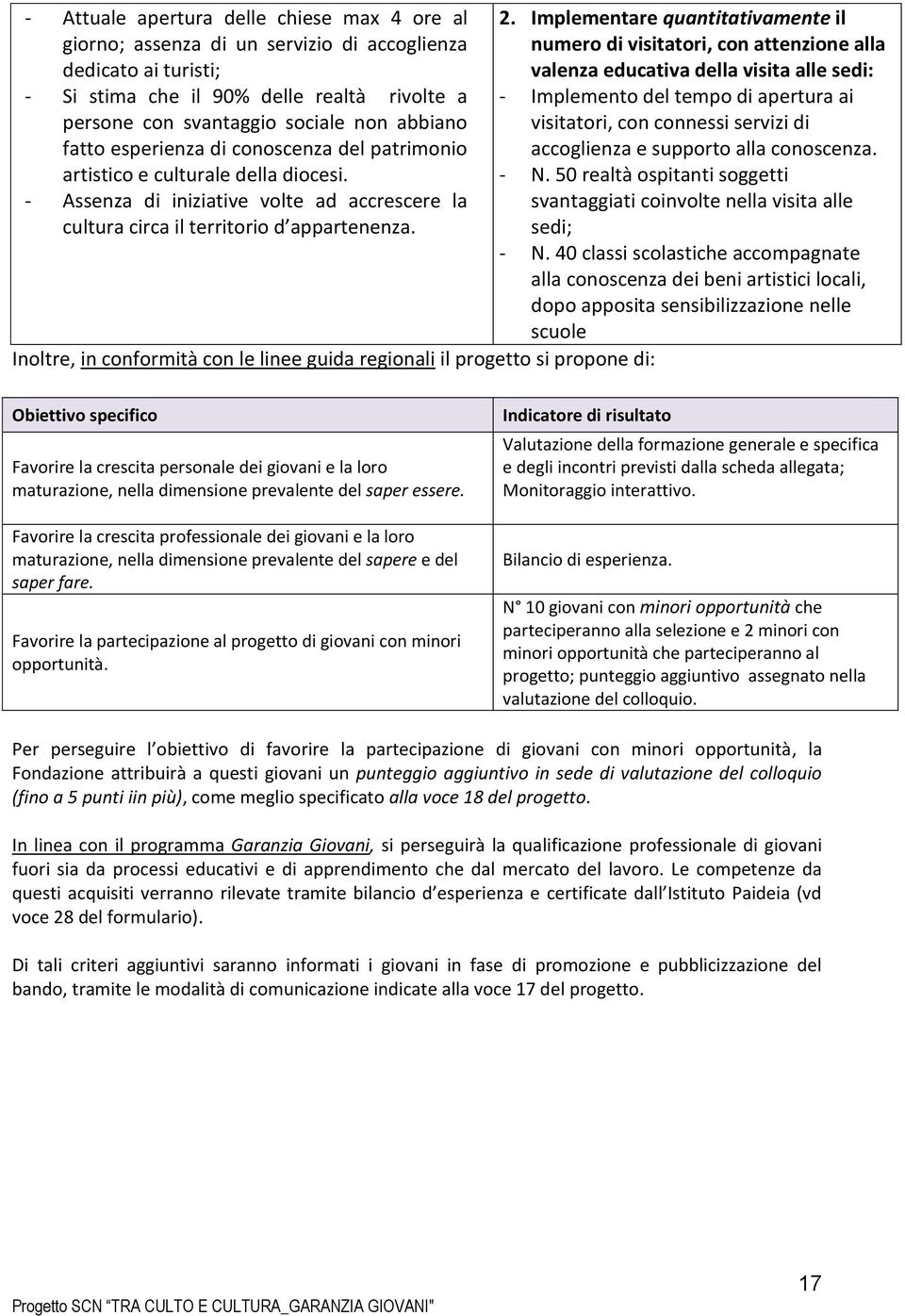 Inoltre, in conformità con le linee guida regionali il progetto si propone di: 2.