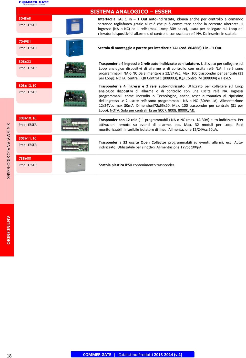 Scatola di montaggio a parete per interfaccia TAL (cod. 804868) 1 in 1 Out. 808623 808613.10 Trasponder a 4 ingressi e 2 relè auto-indirizzato con isolatore.