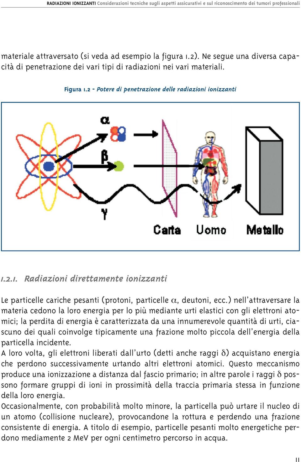 ) nell attraversare la materia cedono la loro energia per lo più mediante urti elastici con gli elettroni atomici; la perdita di energia è caratterizzata da una innumerevole quantità di urti,