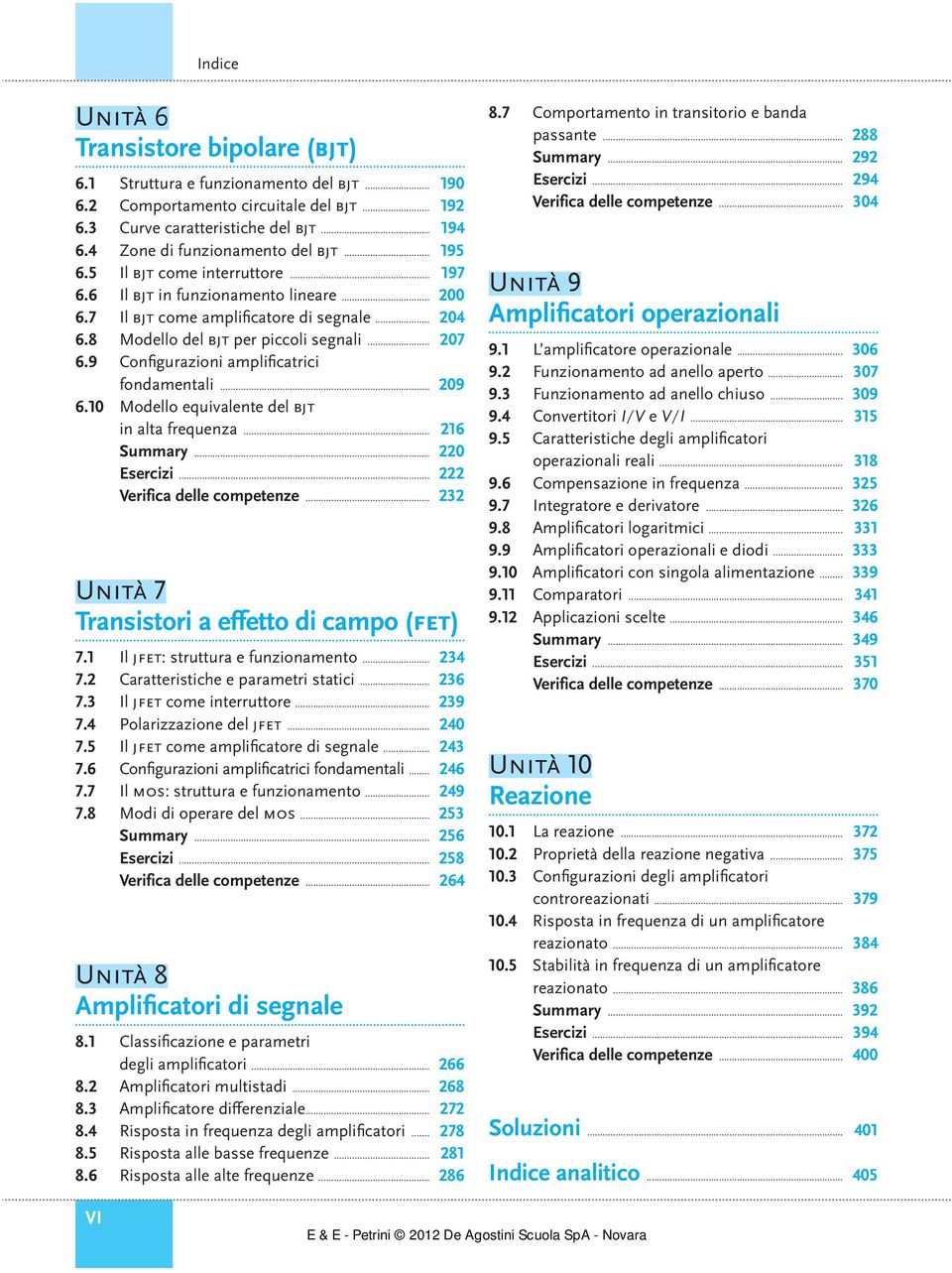 9 Confi gurazioni amplifi catrici fondamentali... 09 6.0 Modello equivalente del bjt in alta frequenza... 6 Summary... 0 Esercizi... Verifica delle competenze.