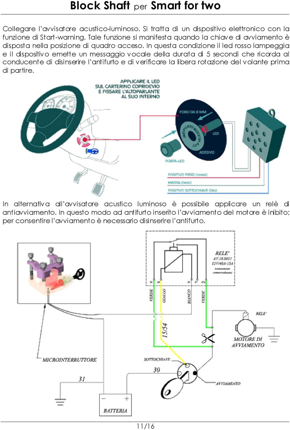 In questa condizione il led rosso lampeggia e il dispositivo emette un messaggio vocale della durata di 5 secondi che ricorda al conducente di disinserire l antifurto e di