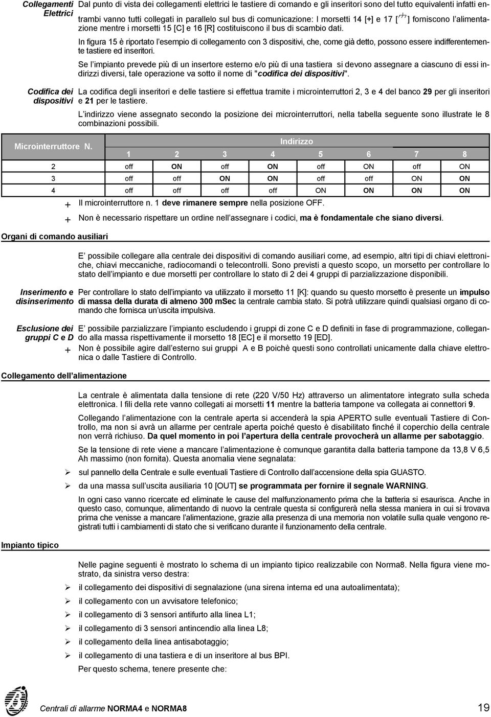 morsetti 14 [+] e 17 [ zione mentre i morsetti 15 [C] e 16 [R] costituiscono il bus di scambio dati.