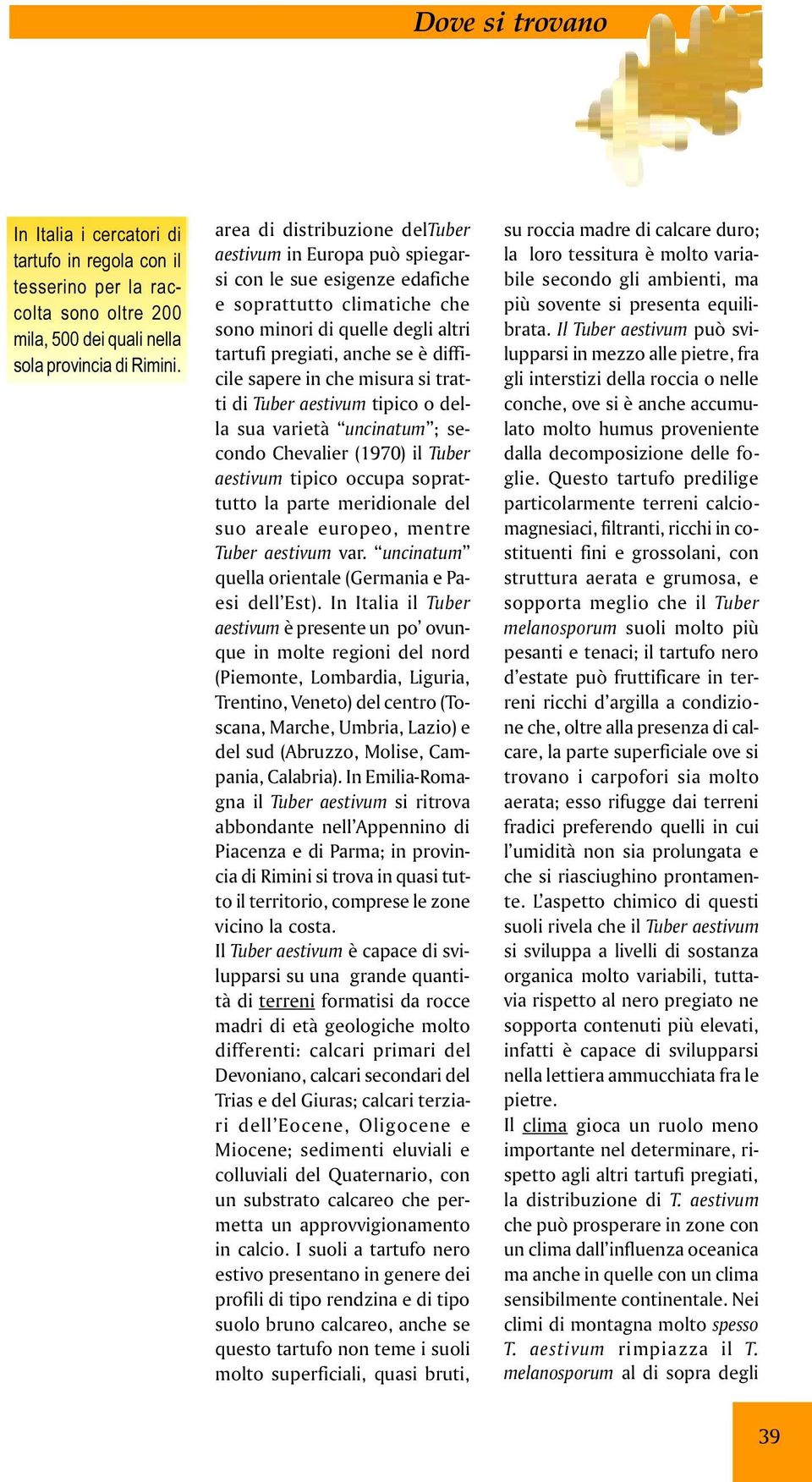 sapere in che misura si tratti di Tuber aestivum tipico o della sua varietà uncinatum ; secondo Chevalier (1970) il Tuber aestivum tipico occupa soprattutto la parte meridionale del suo areale