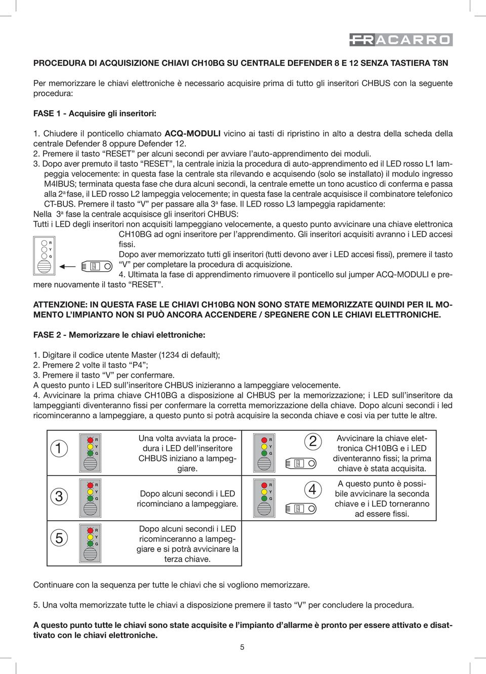 . Premere il tasto ESET per alcuni secondi per avviare l auto-apprendimento dei moduli.