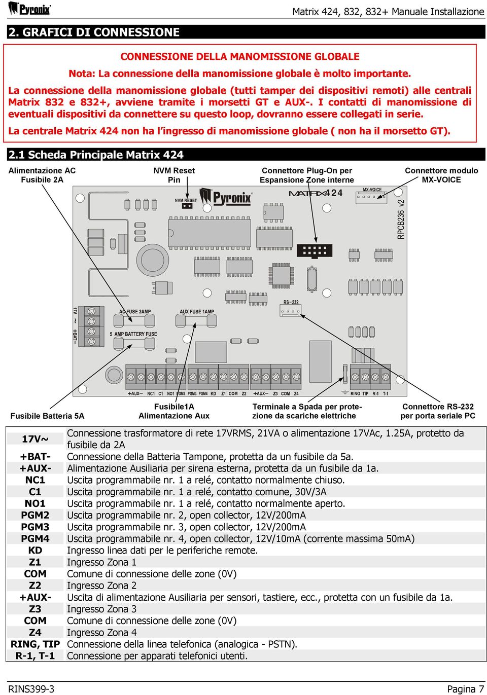 I contatti di manomissione di eventuali dispositivi da connettere su questo loop, dovranno essere collegati in serie.