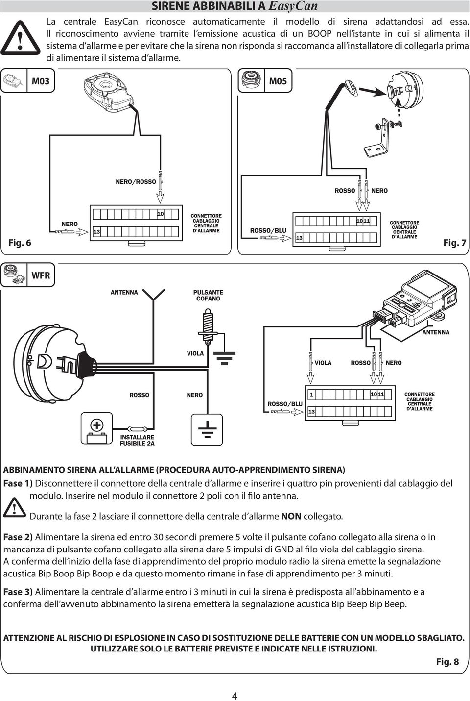 collegarla prima di alimentare il sistema d allarme. M03 M05 Fig. 6 Fig.