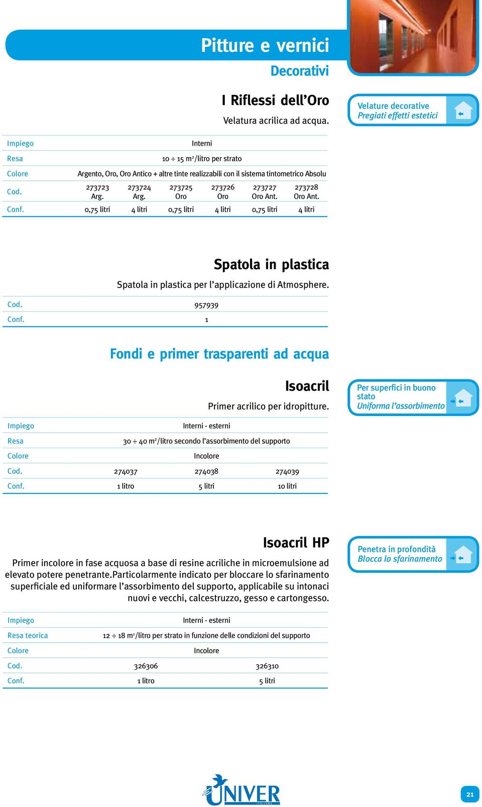 0,75 litri 4 litri 0,75 litri 4 litri 0,75 litri 4 litri Spatola in plastica Spatola in plastica per l applicazione di Atmosphere. Cod.