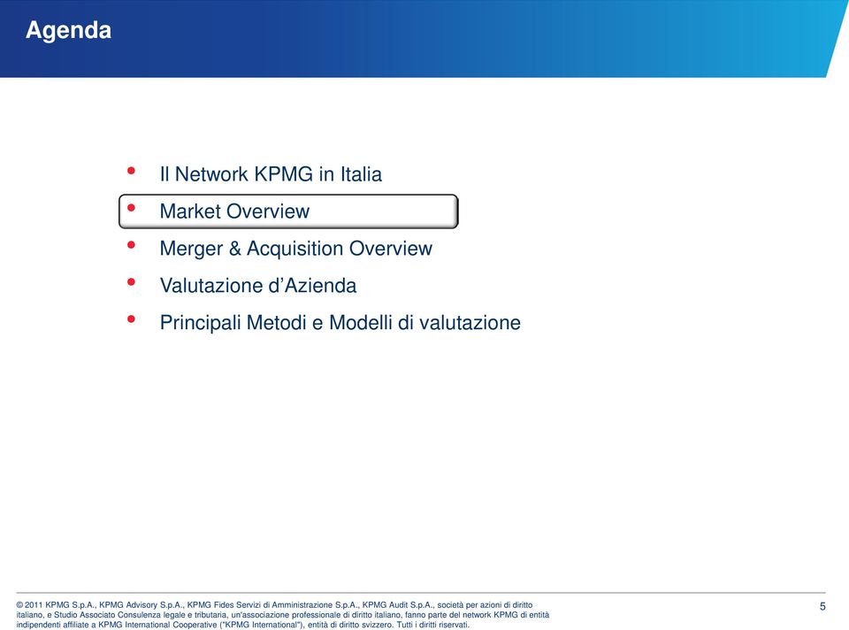 Overview Valutazione d Azienda