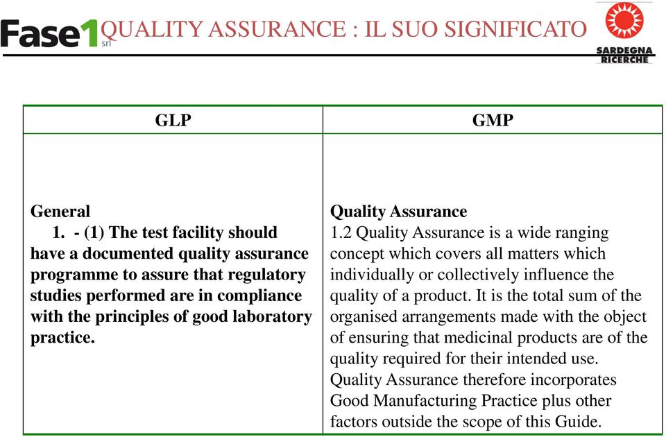 laboratory practice. Quality Assurance 1.