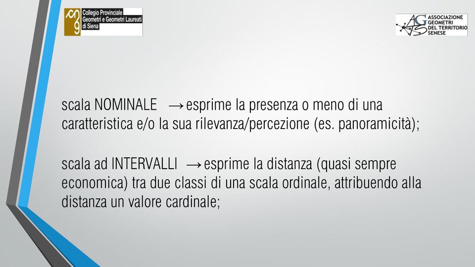 panoramicità); scala ad INTERVALLI esprime la distanza (quasi