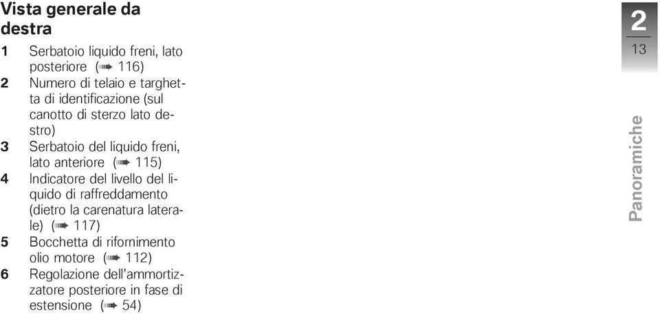 ( 115) 4 Indicatore del livello del liquido di raffreddamento (dietro la carenatura laterale) ( 117) 5