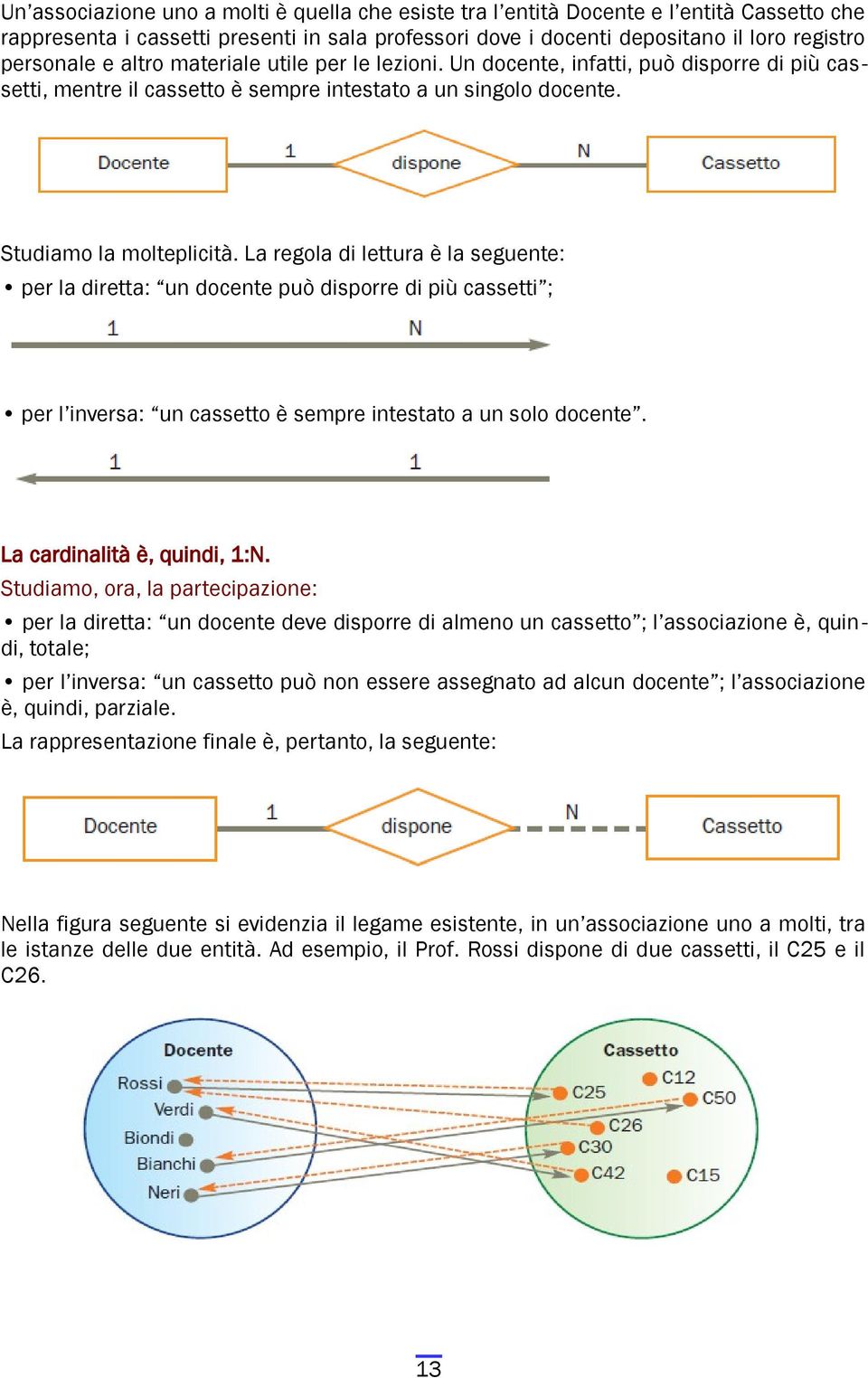 La regola di lettura è la seguente: per la diretta: un docente può disporre di più cassetti ; per l inversa: un cassetto è sempre intestato a un solo docente. La cardinalità è, quindi, 1:N.