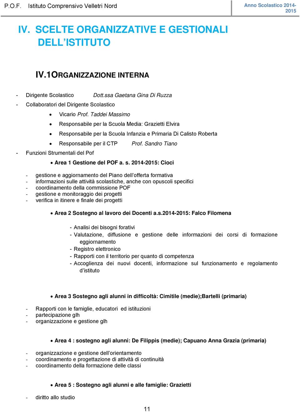 Sandro Tiano - Funzioni Strumentali del Pof Area 1 Gestione del POF a. s.