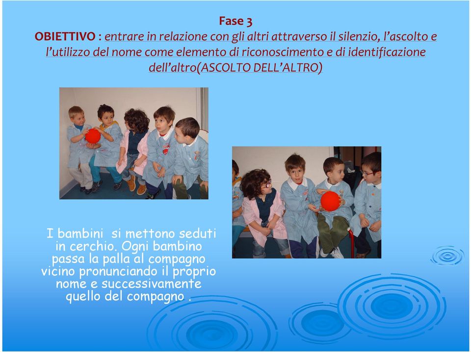 dell altro(ascolto DELL ALTRO) I bambini si mettono seduti in cerchio.