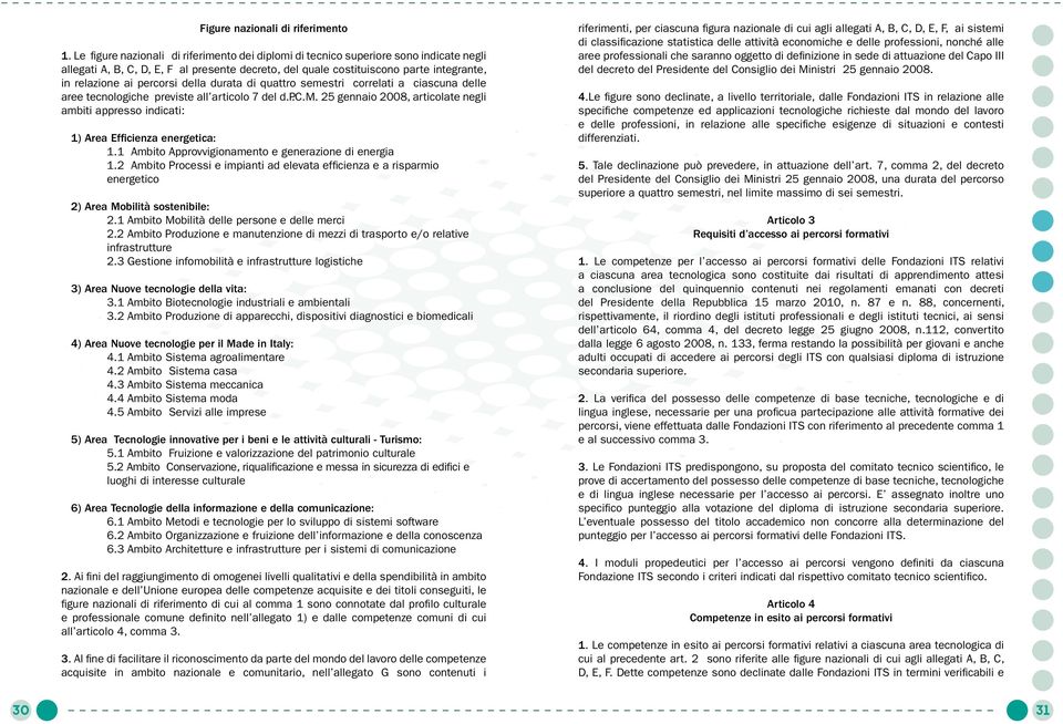 percorsi della durata di quattro semestri correlati a ciascuna delle aree tecnologiche previste all articolo 7 del d.p.c.m. 25 gennaio 2008, articolate negli ambiti appresso indicati: 1) Area Efficienza energetica: 1.