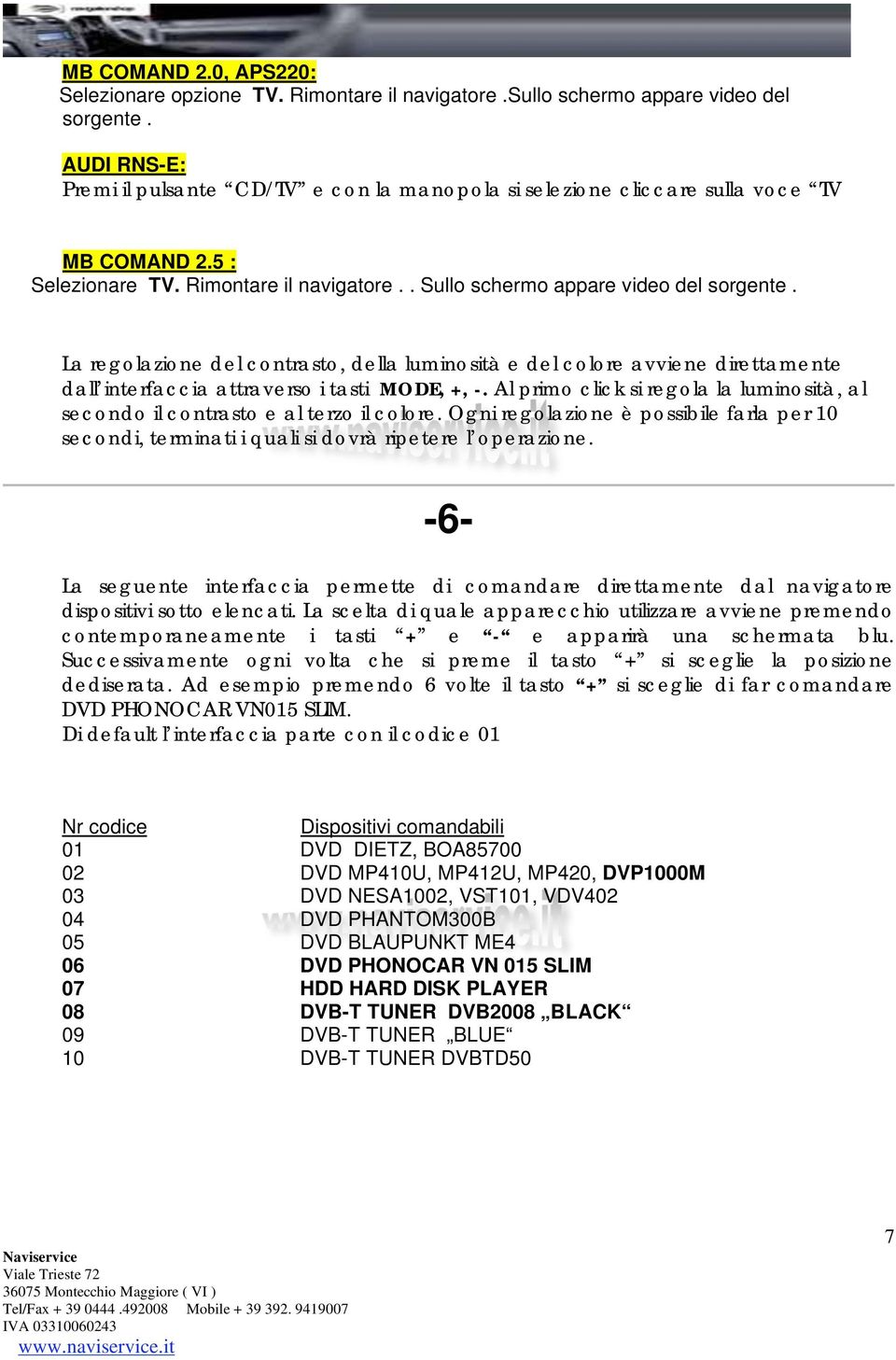 La regolazione del contrasto, della luminosità e del colore avviene direttamente dall interfaccia attraverso i tasti MODE, +, -.