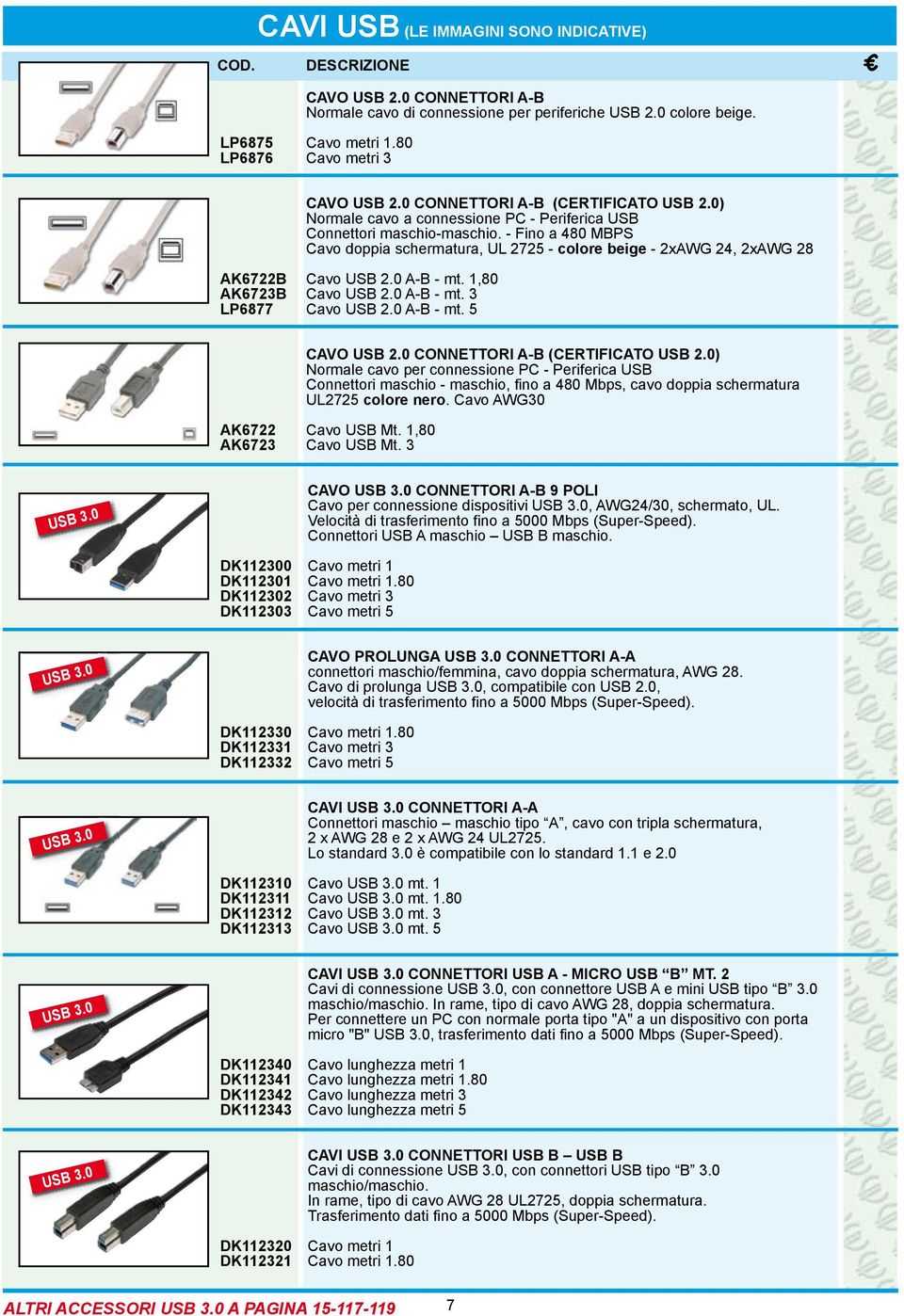 - Fino a 480 MBPS Cavo doppia schermatura, UL 2725 - colore beige - 2xAWG 24, 2xAWG 28 AK6722B Cavo USB 2.0 A-B - mt. 1,80 AK6723B Cavo USB 2.0 A-B - mt. 3 LP6877 Cavo USB 2.0 A-B - mt. 5 CAVO USB 2.