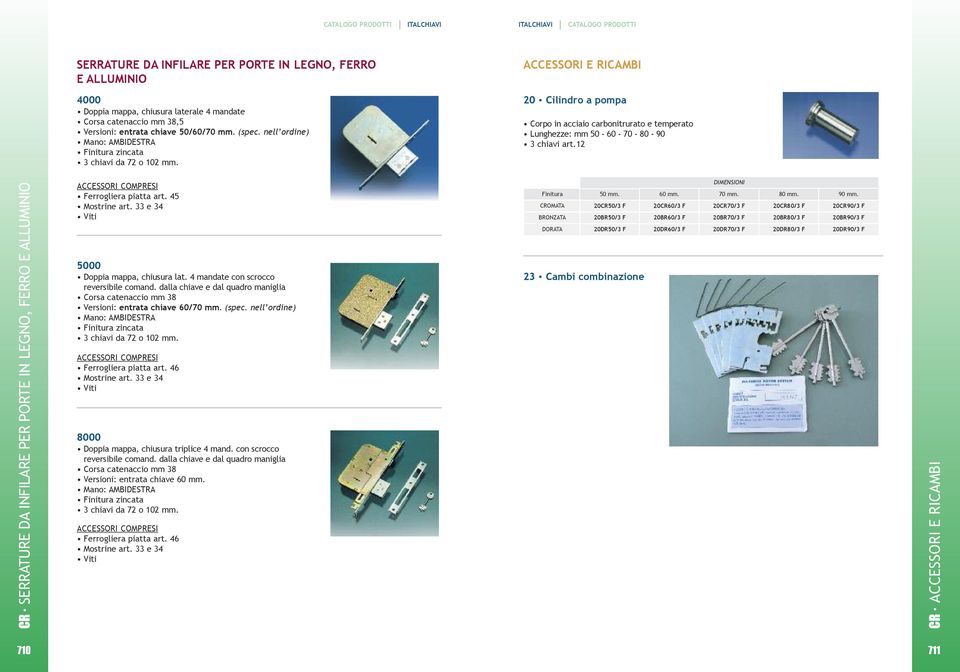 20 Cilindro a pompa Corpo in acciaio carbonitrurato e temperato Lunghezze: mm 50-60 - 70-80 - 90 CR SERRATuRE DA INFILARE PER PORTE IN LEGNO, FERRO E ALLuMINIO Ferrogliera piatta art. 45 Mostrine art.