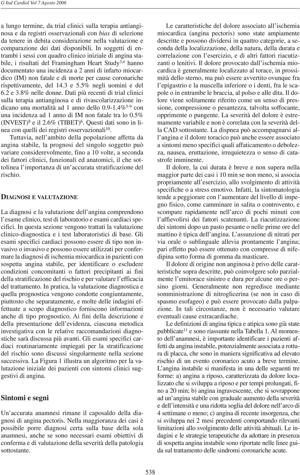 In soggetti di entrambi i sessi con quadro clinico iniziale di angina stabile, i risultati del Framingham Heart Study 3,4 hanno documentato una incidenza a 2 anni di infarto miocardico (IM) non