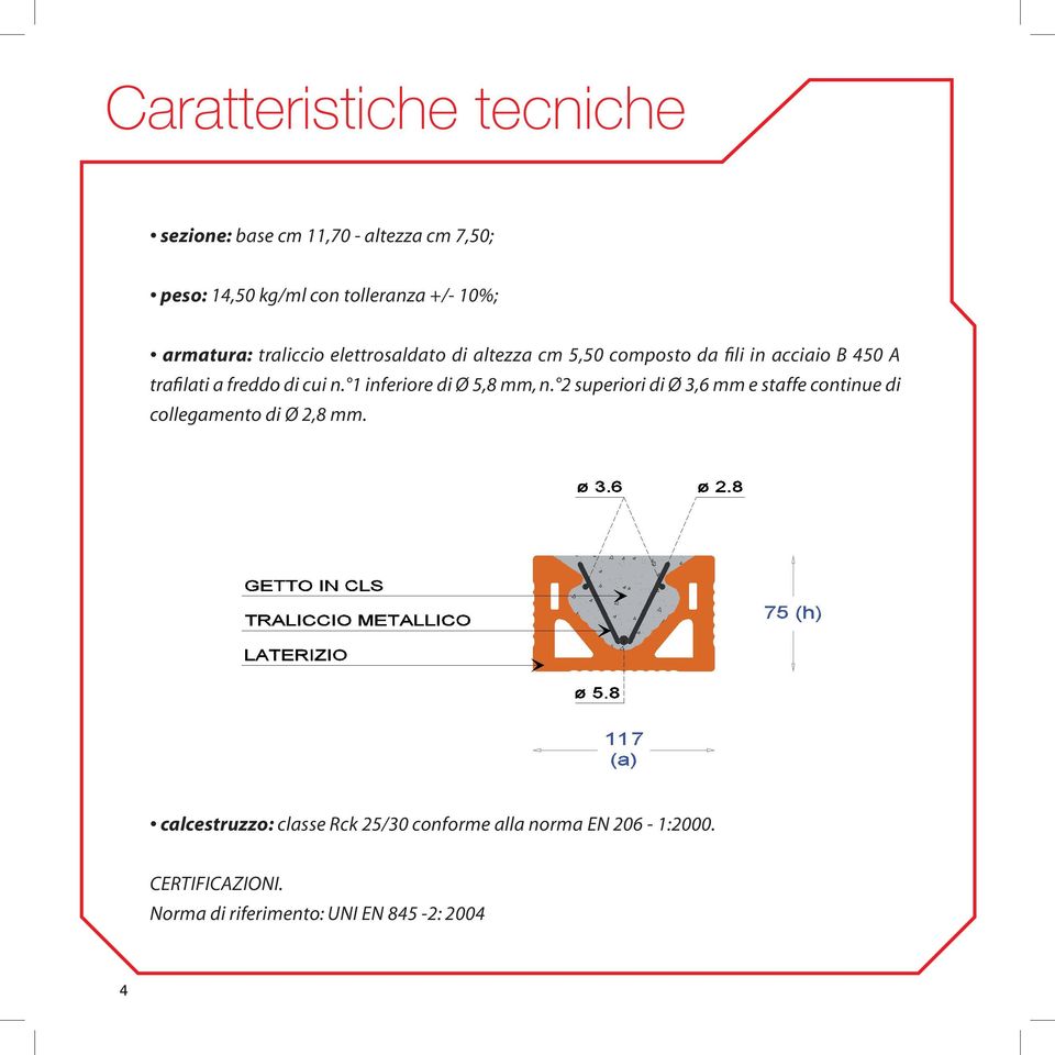 cui n. 1 inferiore di Ø 5,8 mm, n. 2 superiori di Ø 3,6 mm e staffe continue di collegamento di Ø 2,8 mm.