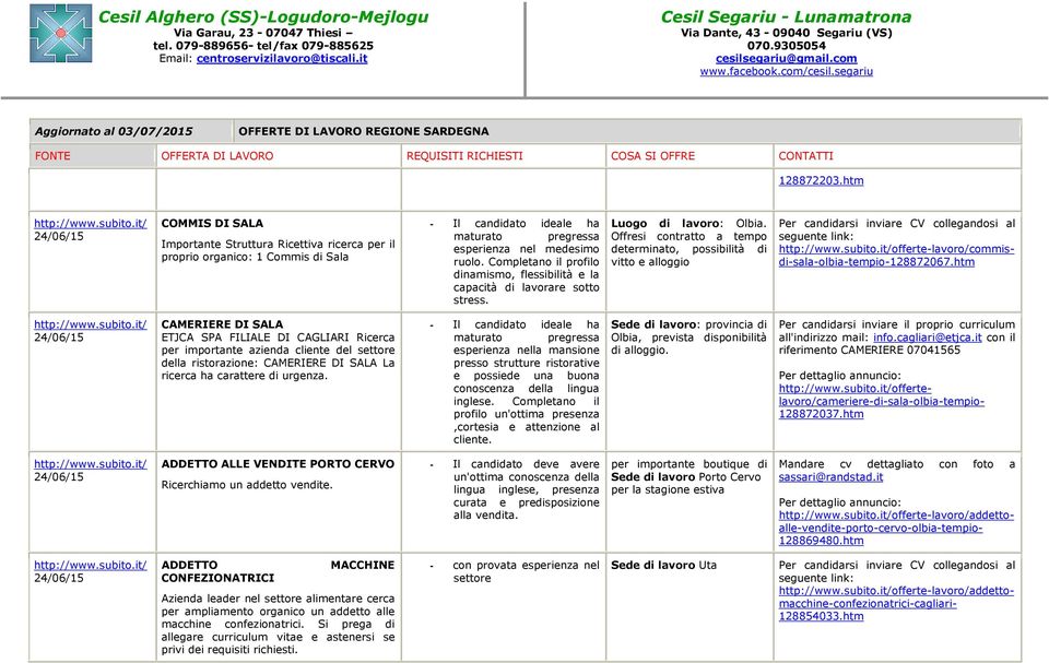 Offresi contratto a tempo determinato, possibilità di vitto e alloggio offerte-lavoro/commisdi-sala-olbia-tempio-128872067.